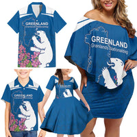 Personalized Greenland National Day Family Matching Off Shoulder Short Dress and Hawaiian Shirt Polar Bear With Dwarf Fireweed