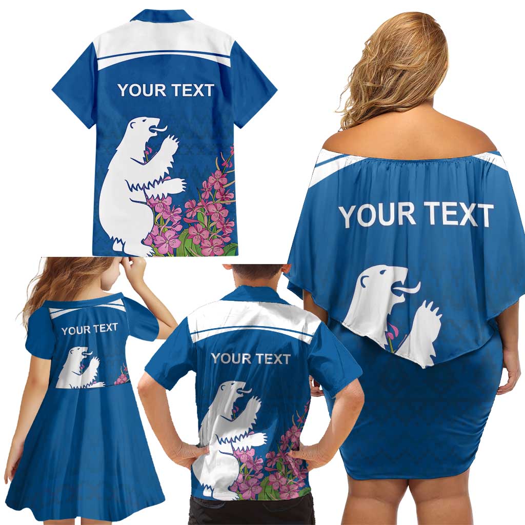 Personalized Greenland National Day Family Matching Off Shoulder Short Dress and Hawaiian Shirt Polar Bear With Dwarf Fireweed
