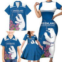 Personalized Greenland National Day Family Matching Short Sleeve Bodycon Dress and Hawaiian Shirt Polar Bear With Dwarf Fireweed