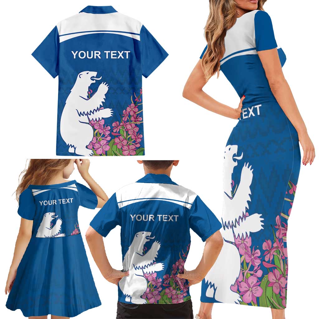 Personalized Greenland National Day Family Matching Short Sleeve Bodycon Dress and Hawaiian Shirt Polar Bear With Dwarf Fireweed