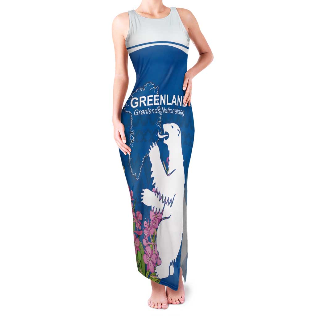 Personalized Greenland National Day Family Matching Tank Maxi Dress and Hawaiian Shirt Polar Bear With Dwarf Fireweed