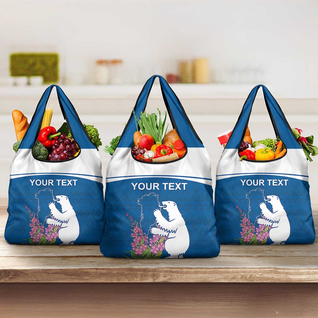 Personalized Greenland National Day Grocery Bag Polar Bear With Dwarf Fireweed