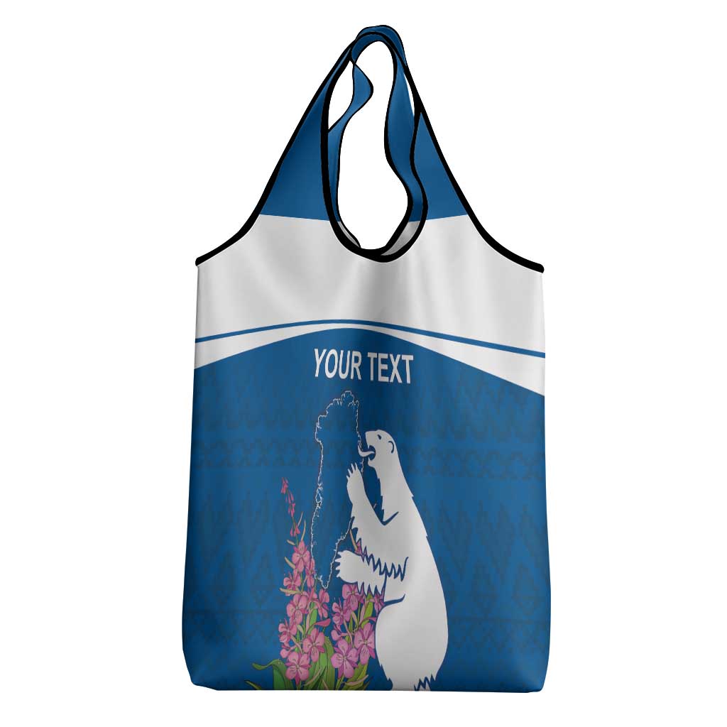 Personalized Greenland National Day Grocery Bag Polar Bear With Dwarf Fireweed