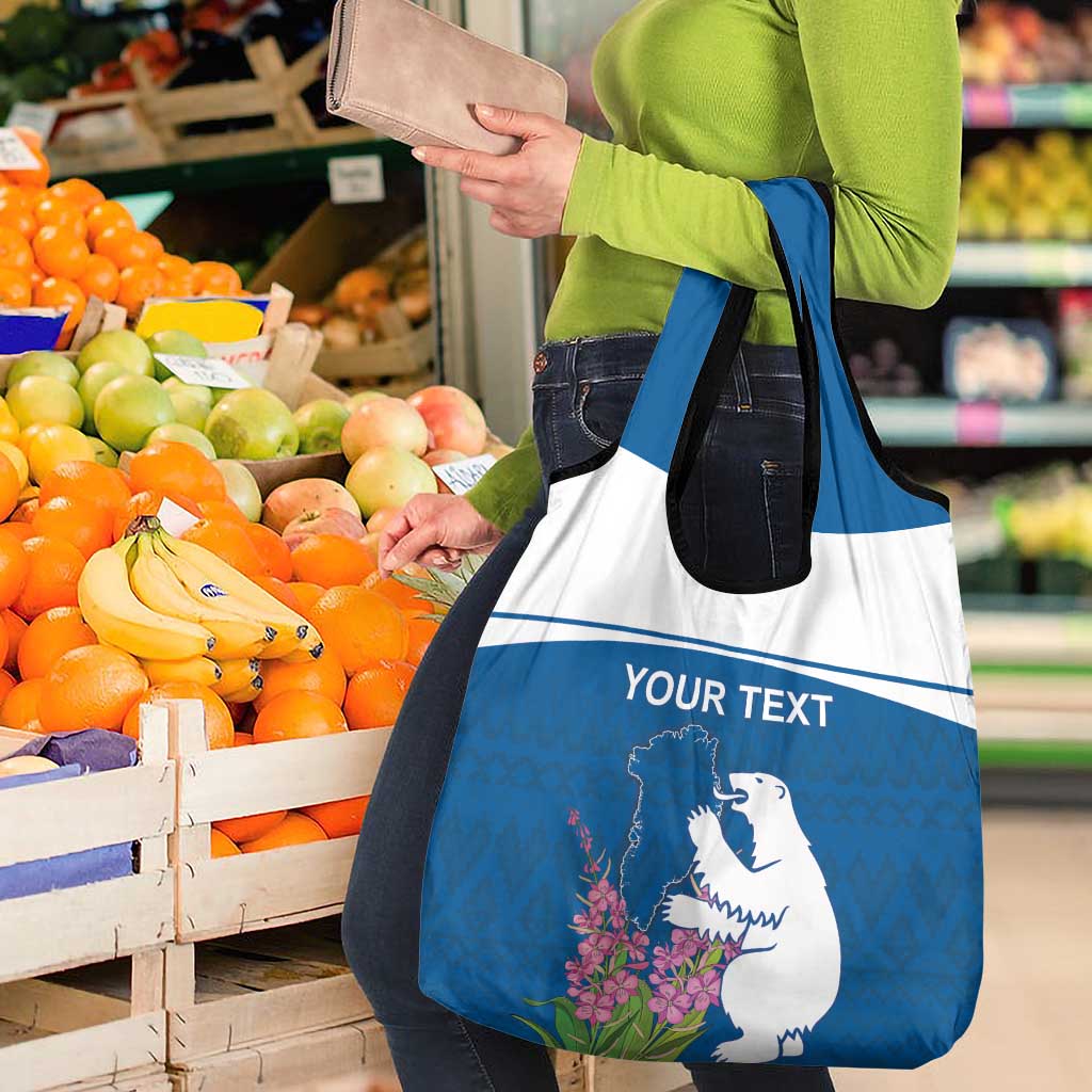 Personalized Greenland National Day Grocery Bag Polar Bear With Dwarf Fireweed