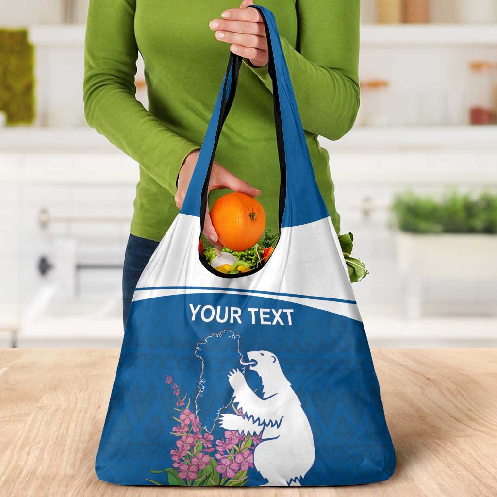 Personalized Greenland National Day Grocery Bag Polar Bear With Dwarf Fireweed