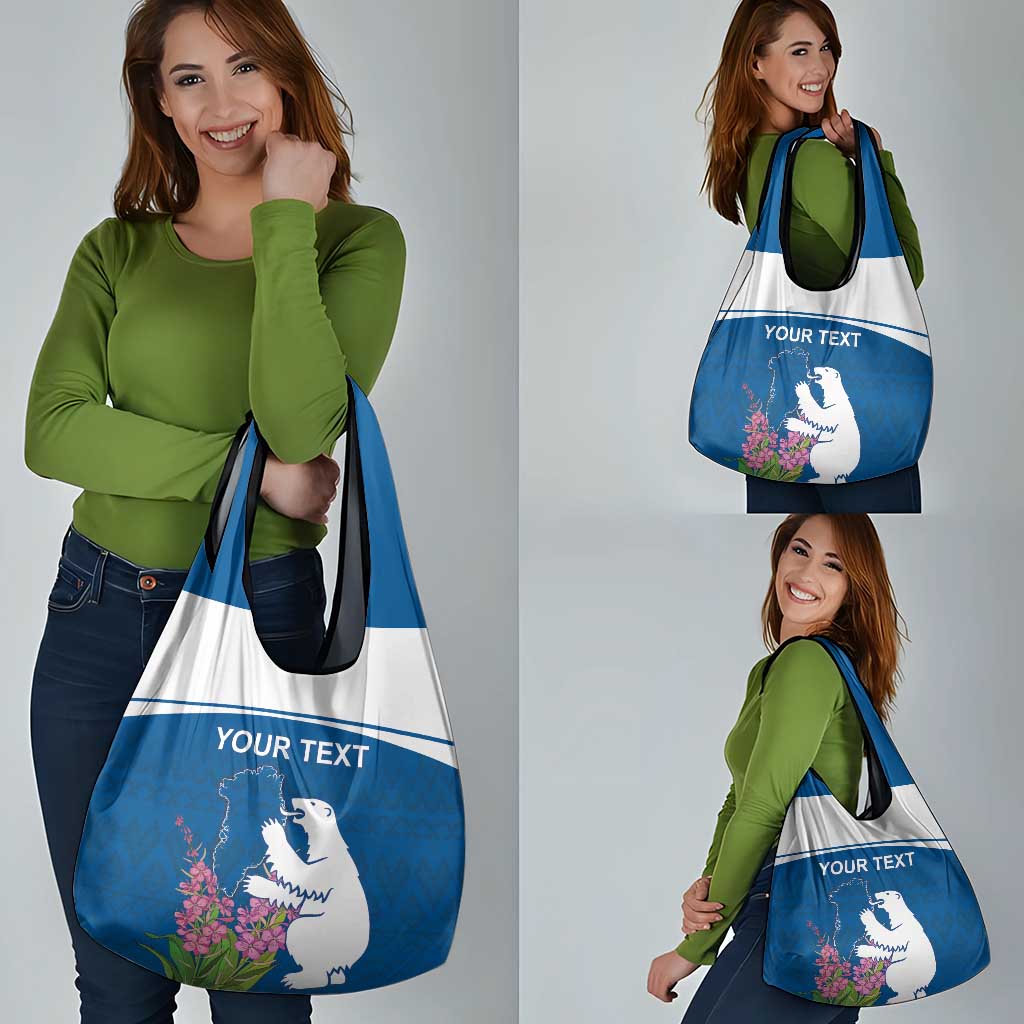Personalized Greenland National Day Grocery Bag Polar Bear With Dwarf Fireweed