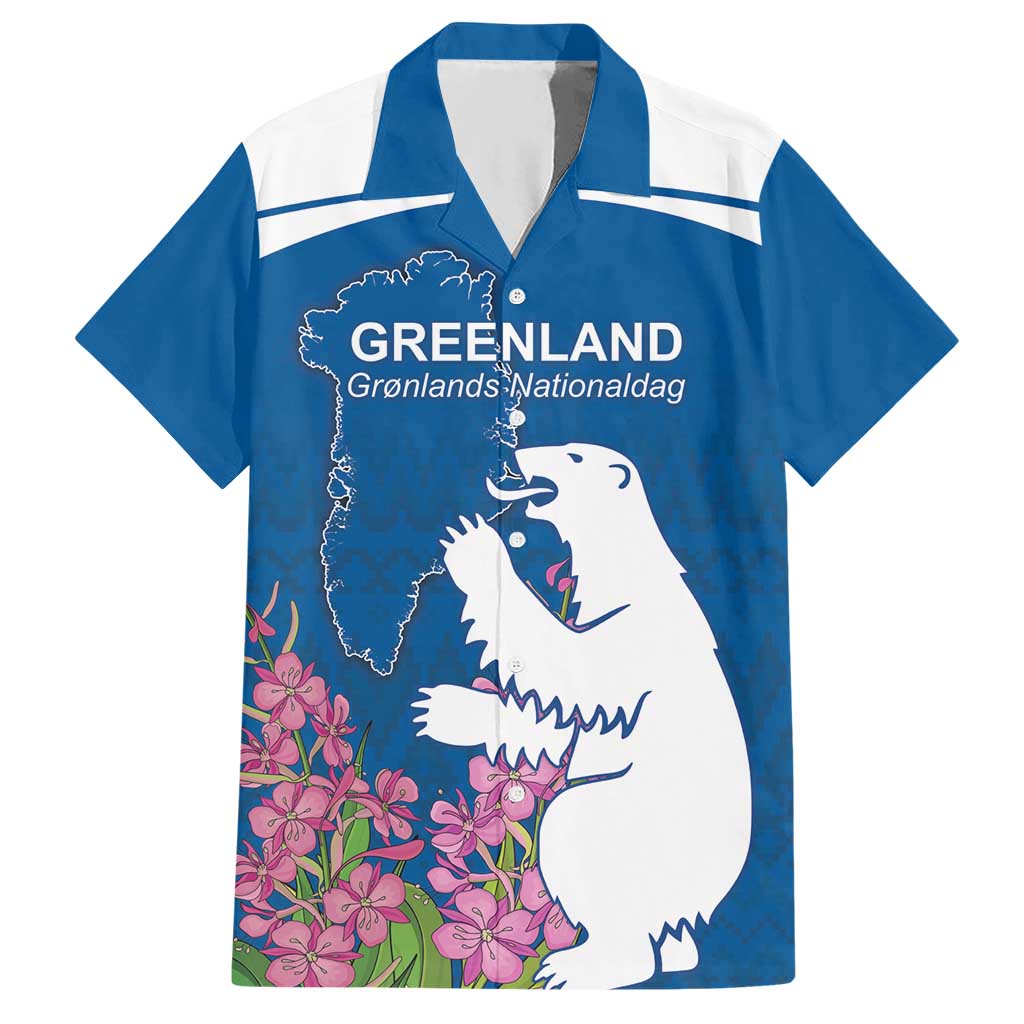 Personalized Greenland National Day Hawaiian Shirt Polar Bear With Dwarf Fireweed