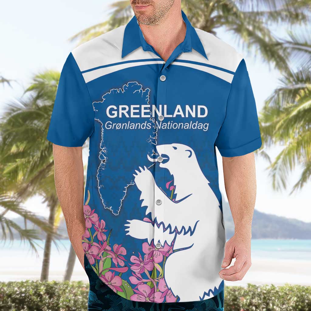 Personalized Greenland National Day Hawaiian Shirt Polar Bear With Dwarf Fireweed