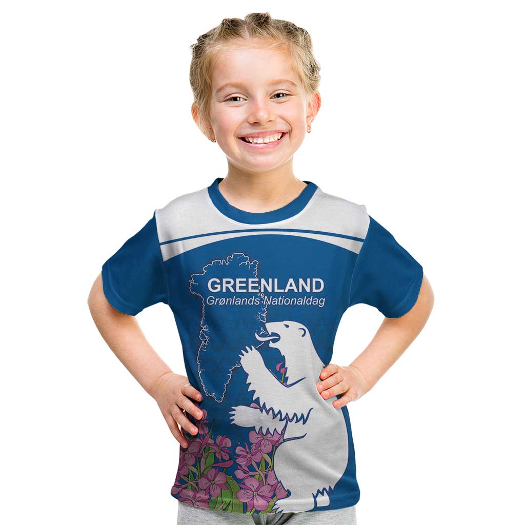 Personalized Greenland National Day Kid T Shirt Polar Bear With Dwarf Fireweed