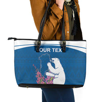 Personalized Greenland National Day Leather Tote Bag Polar Bear With Dwarf Fireweed