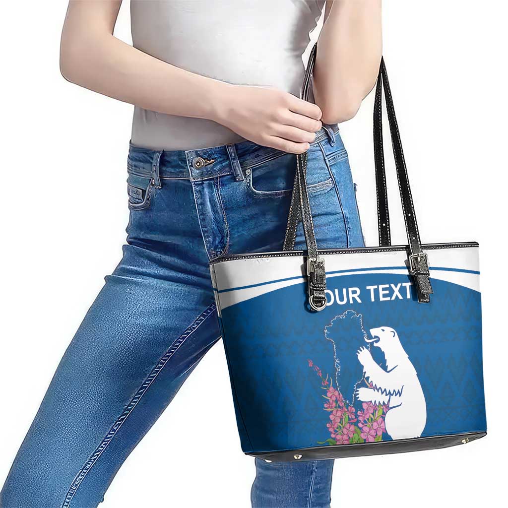 Personalized Greenland National Day Leather Tote Bag Polar Bear With Dwarf Fireweed
