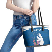 Personalized Greenland National Day Leather Tote Bag Polar Bear With Dwarf Fireweed