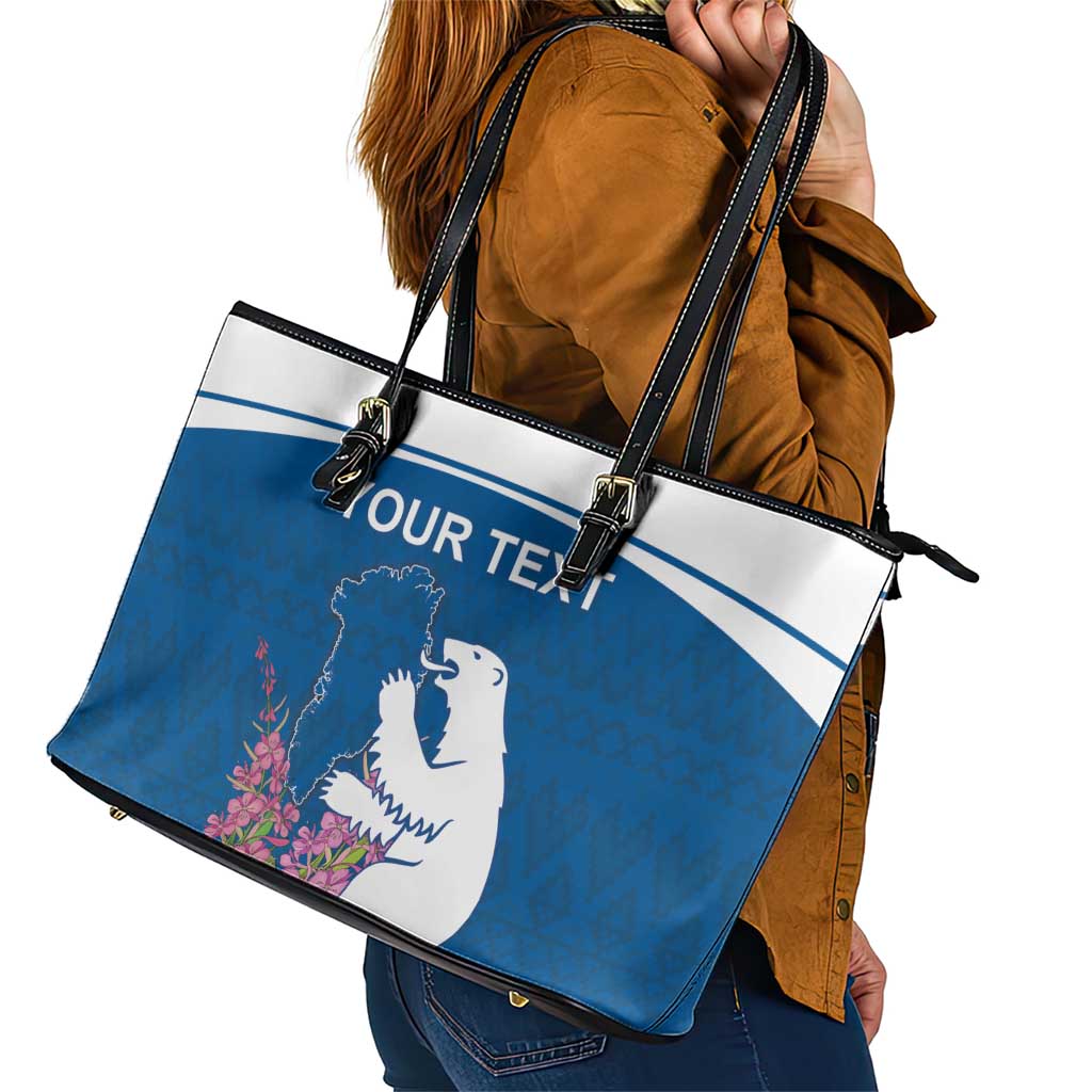 Personalized Greenland National Day Leather Tote Bag Polar Bear With Dwarf Fireweed