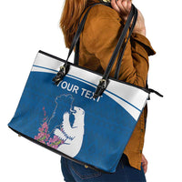 Personalized Greenland National Day Leather Tote Bag Polar Bear With Dwarf Fireweed