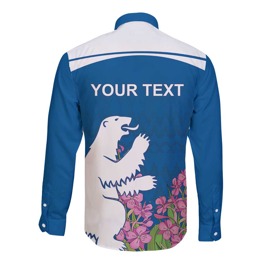 Personalized Greenland National Day Long Sleeve Button Shirt Polar Bear With Dwarf Fireweed