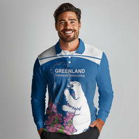 Personalized Greenland National Day Long Sleeve Polo Shirt Polar Bear With Dwarf Fireweed