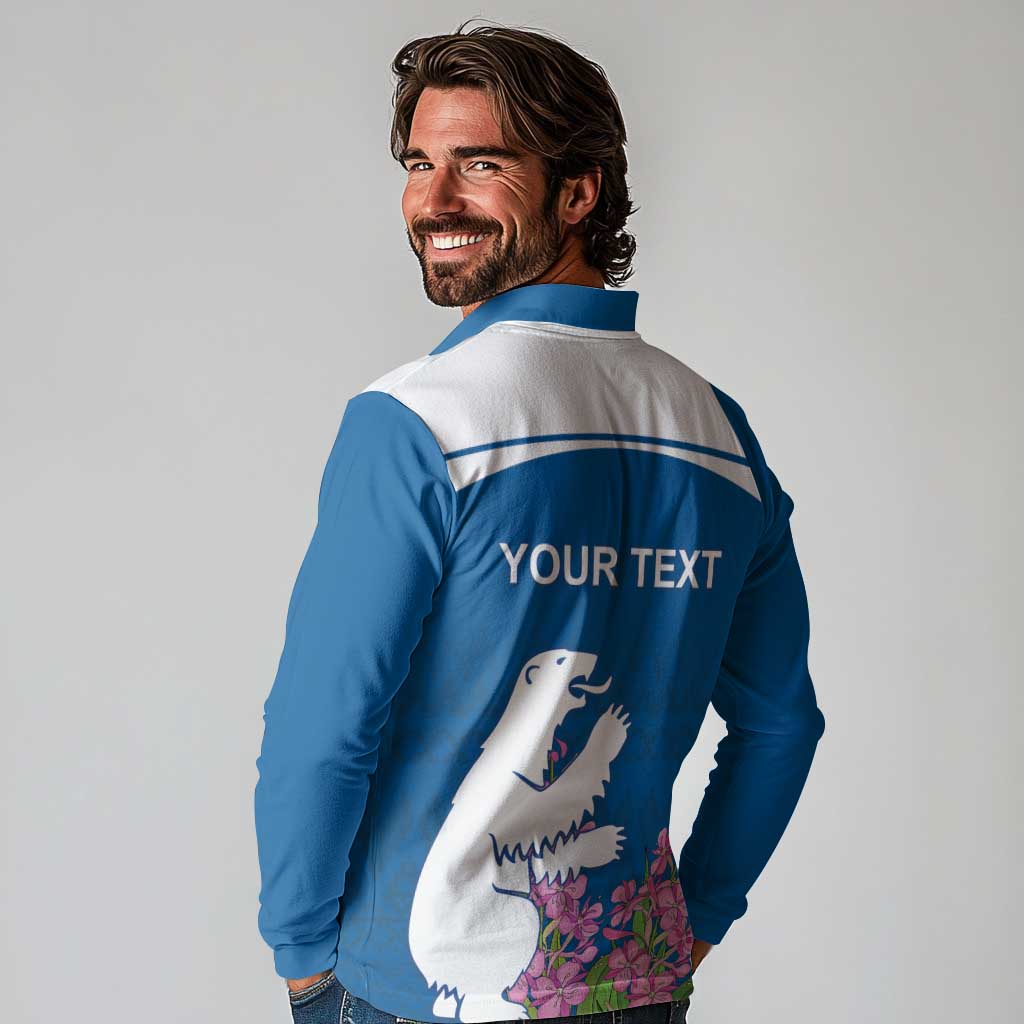 Personalized Greenland National Day Long Sleeve Polo Shirt Polar Bear With Dwarf Fireweed