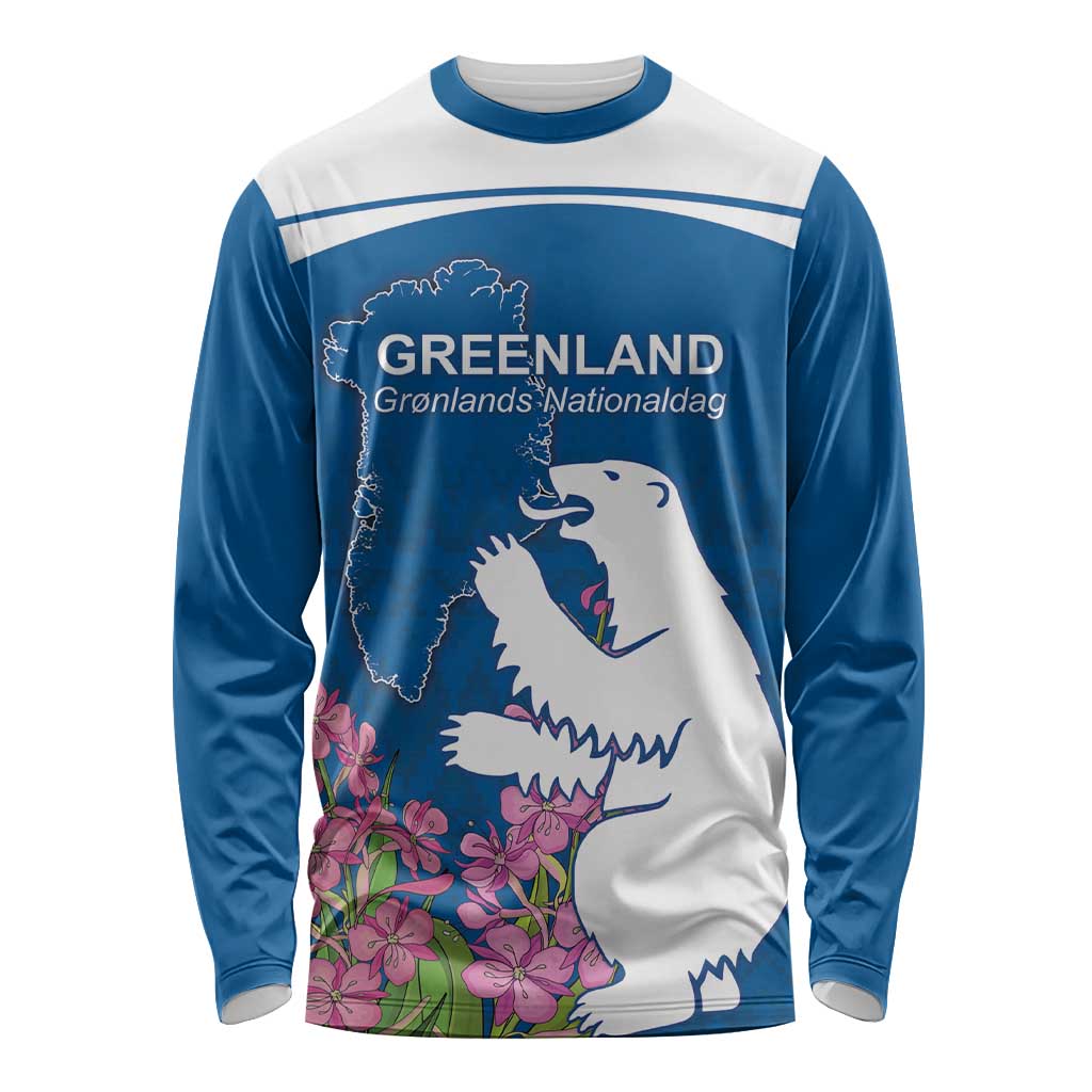 Personalized Greenland National Day Long Sleeve Shirt Polar Bear With Dwarf Fireweed
