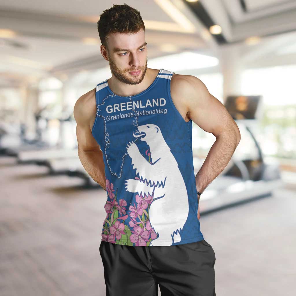 Personalized Greenland National Day Men Tank Top Polar Bear With Dwarf Fireweed