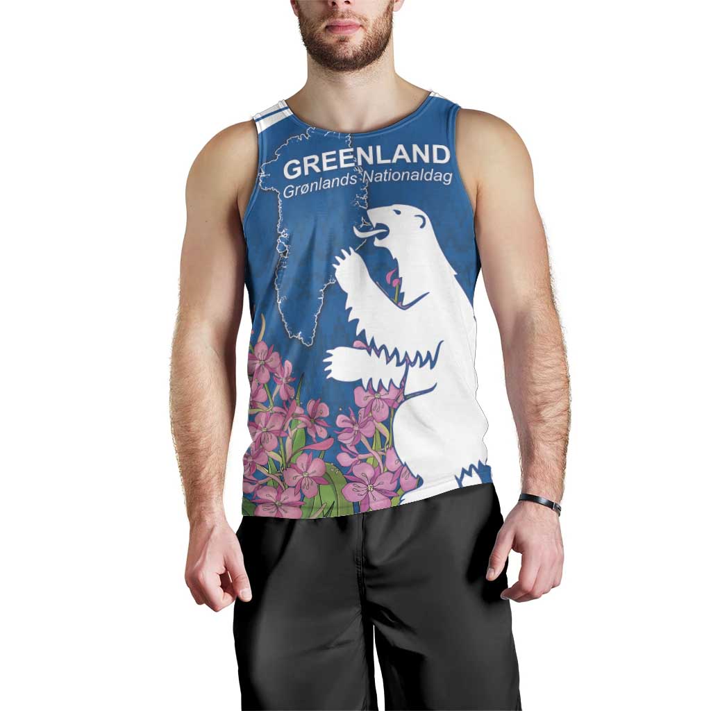 Personalized Greenland National Day Men Tank Top Polar Bear With Dwarf Fireweed