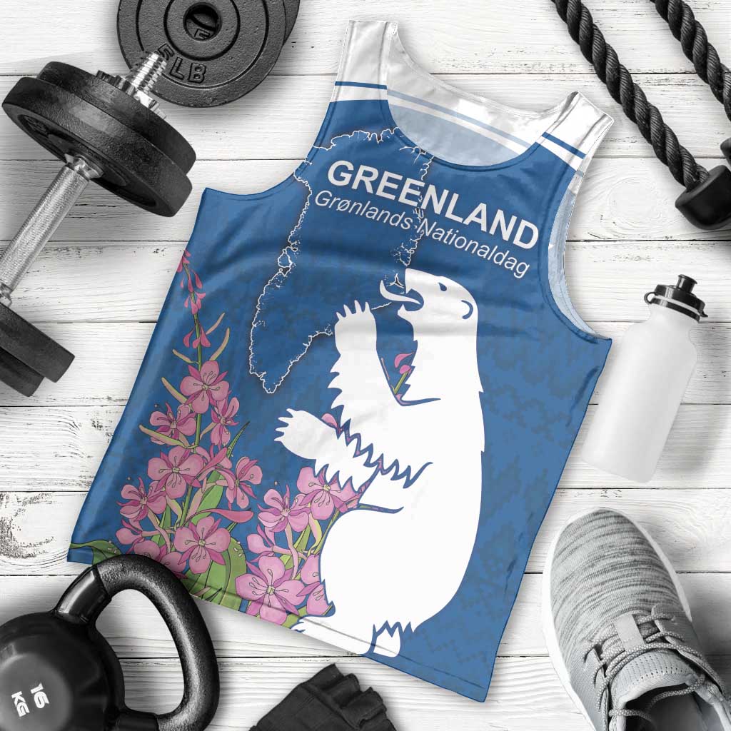 Personalized Greenland National Day Men Tank Top Polar Bear With Dwarf Fireweed