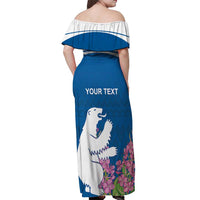 Personalized Greenland National Day Off Shoulder Maxi Dress Polar Bear With Dwarf Fireweed