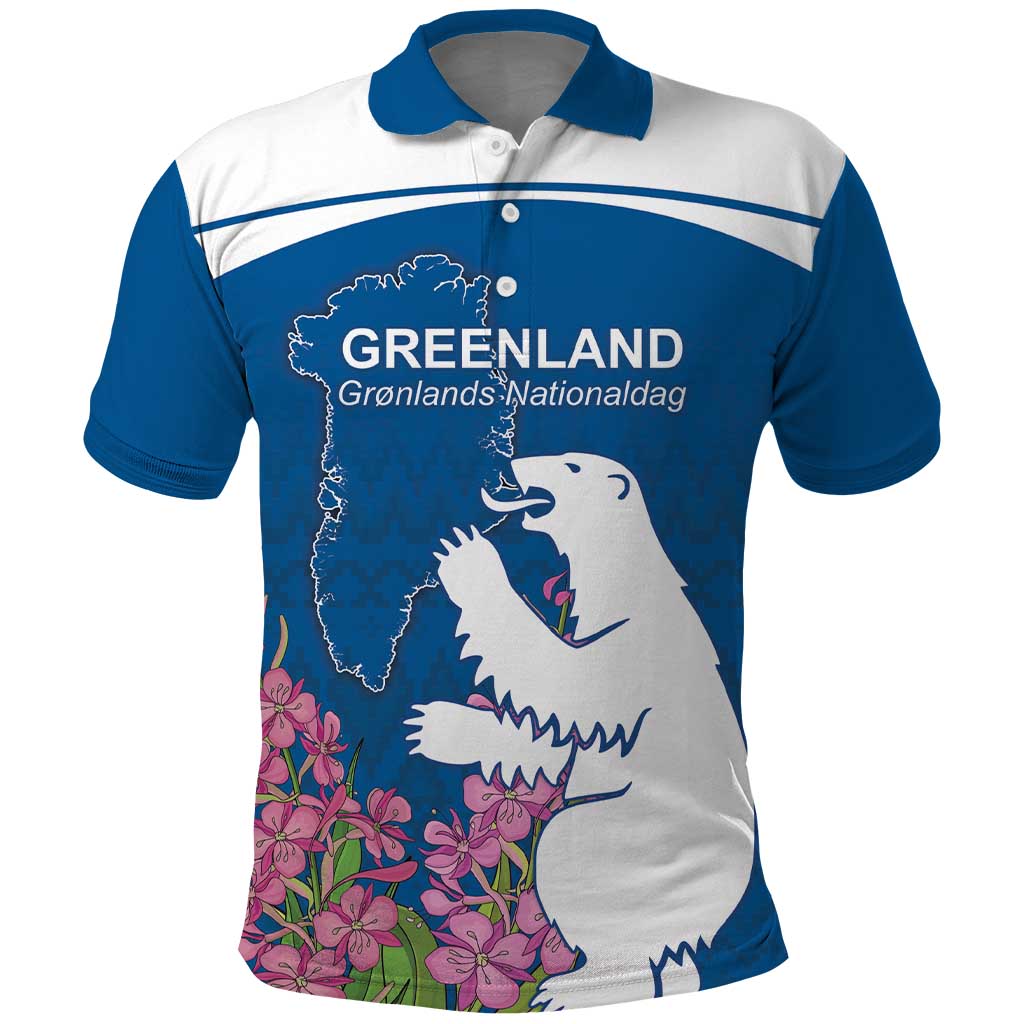 Personalized Greenland National Day Polo Shirt Polar Bear With Dwarf Fireweed