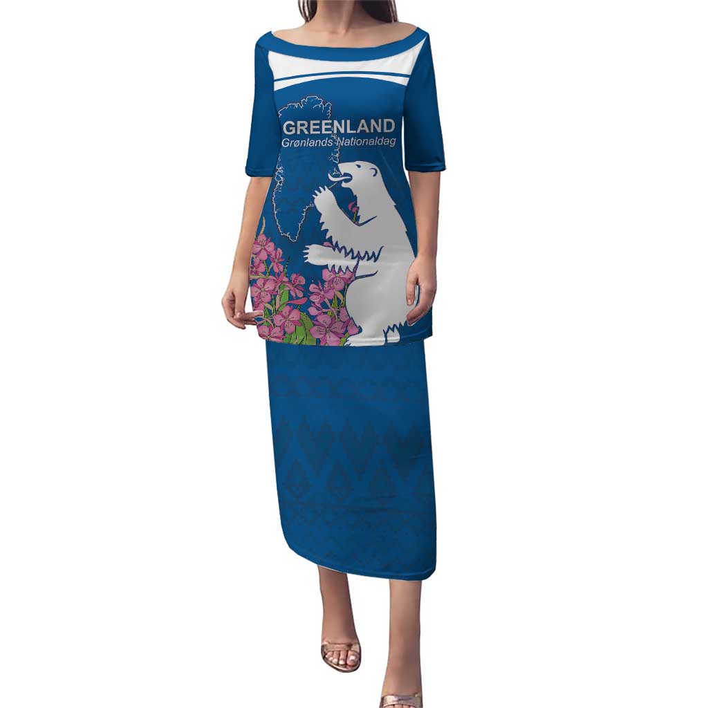 Personalized Greenland National Day Puletasi Polar Bear With Dwarf Fireweed