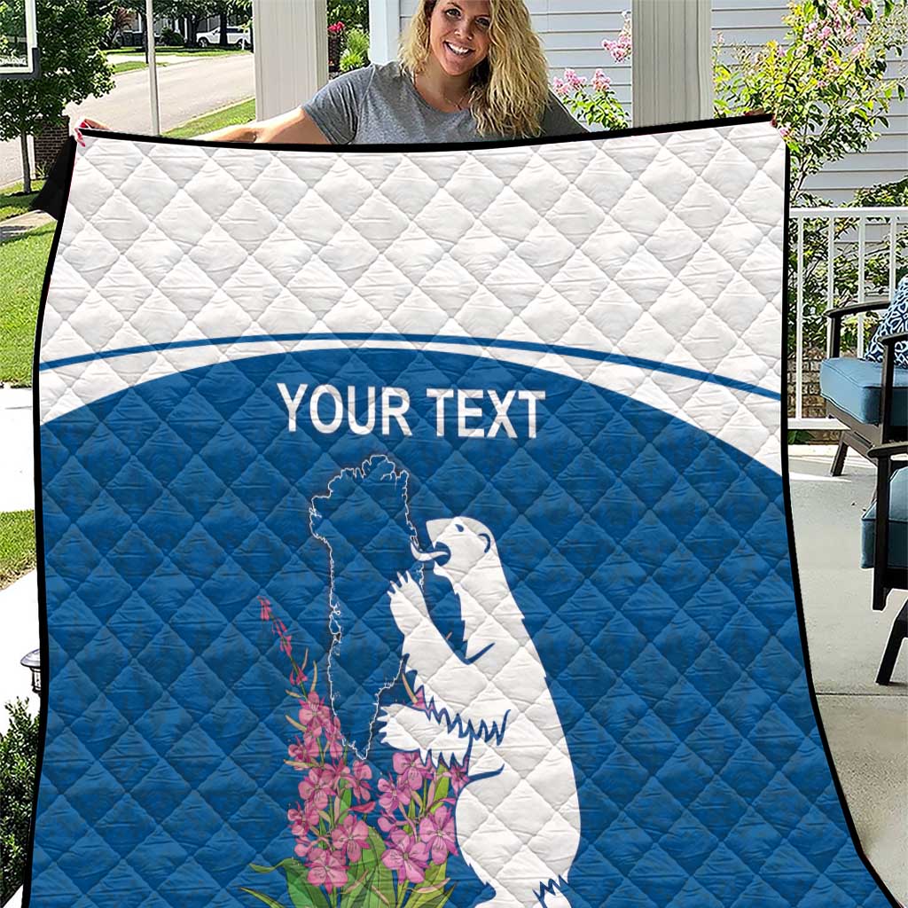 Personalized Greenland National Day Quilt Polar Bear With Dwarf Fireweed