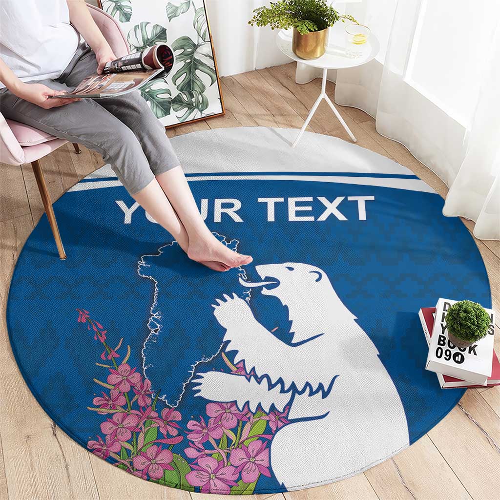 Personalized Greenland National Day Round Carpet Polar Bear With Dwarf Fireweed