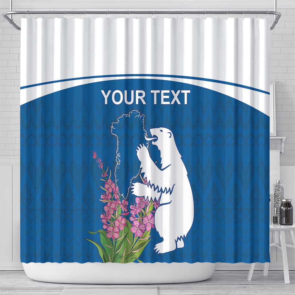 Personalized Greenland National Day Shower Curtain Polar Bear With Dwarf Fireweed