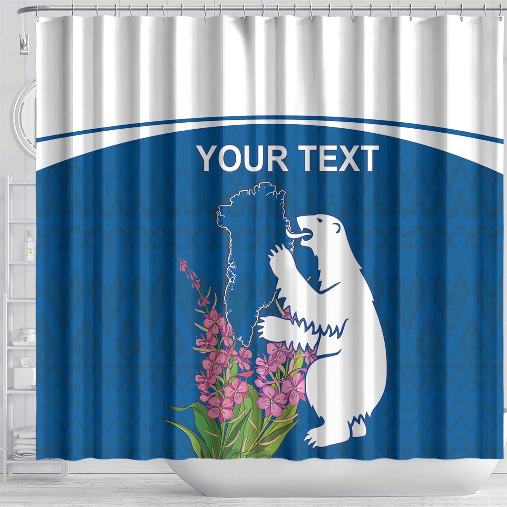 Personalized Greenland National Day Shower Curtain Polar Bear With Dwarf Fireweed
