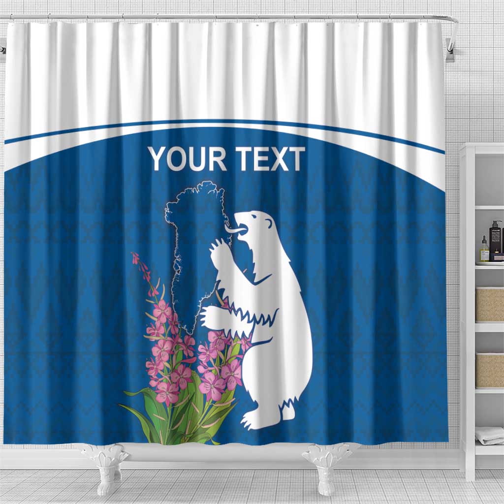 Personalized Greenland National Day Shower Curtain Polar Bear With Dwarf Fireweed