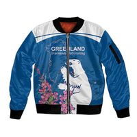 Personalized Greenland National Day Sleeve Zip Bomber Jacket Polar Bear With Dwarf Fireweed