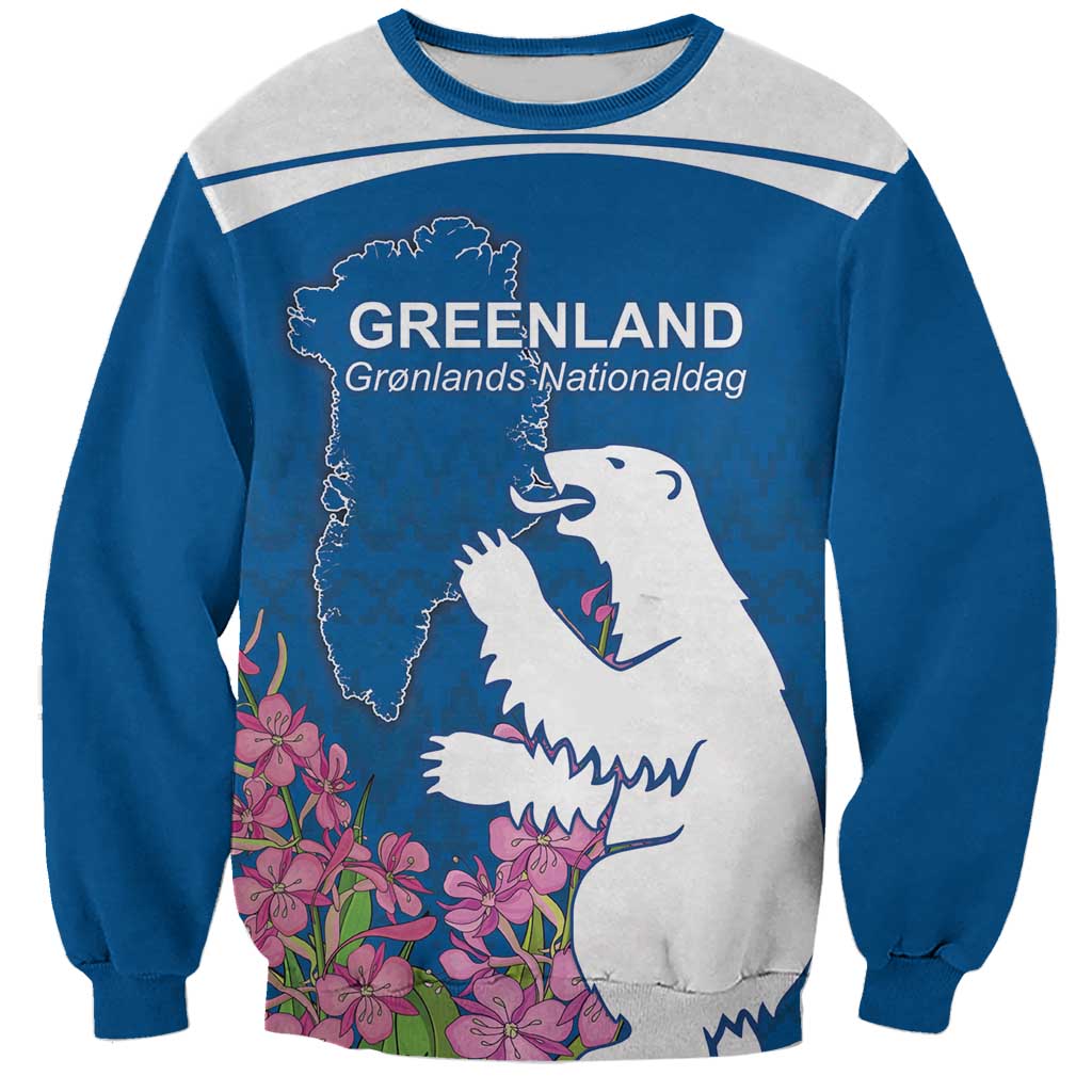 Personalized Greenland National Day Sweatshirt Polar Bear With Dwarf Fireweed
