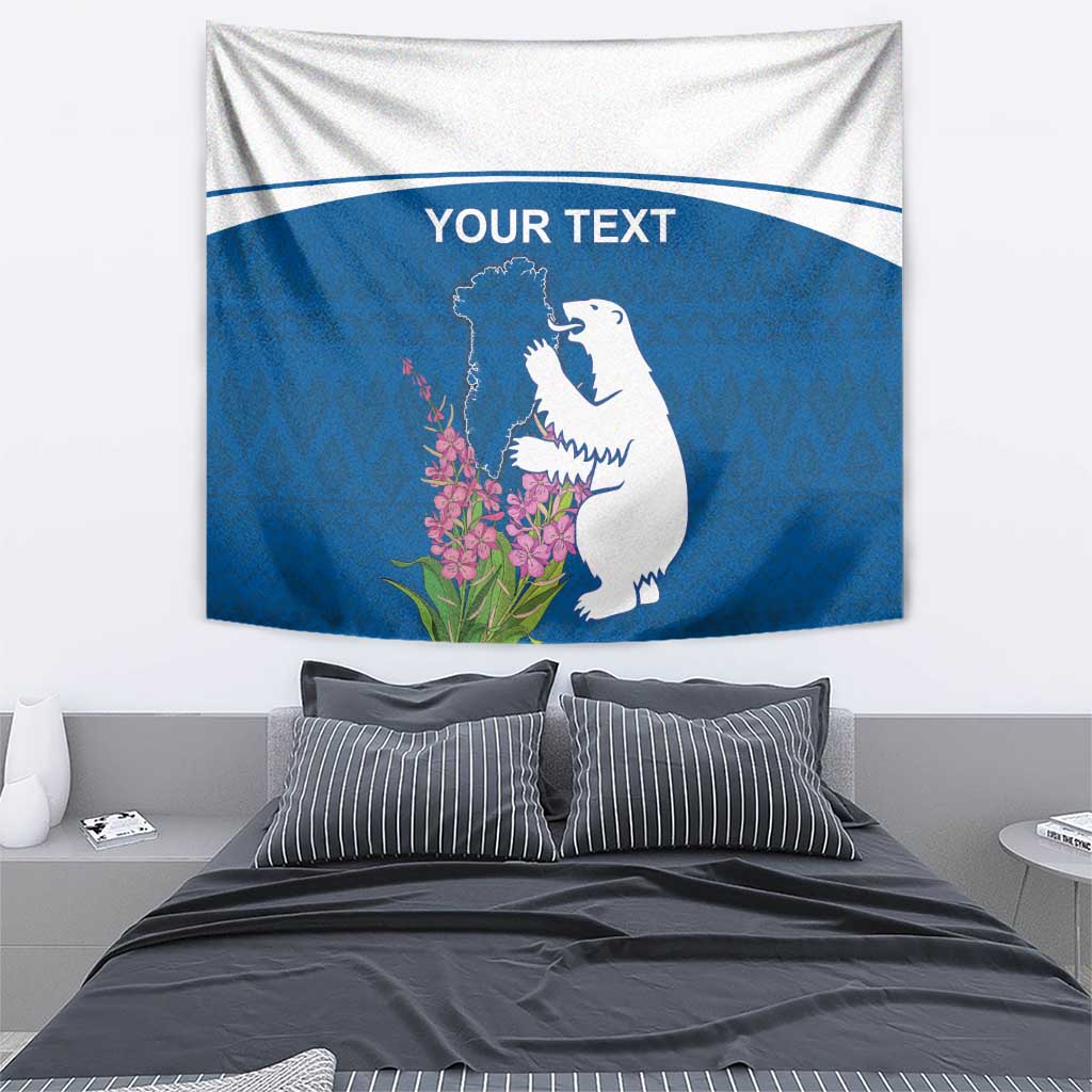 Personalized Greenland National Day Tapestry Polar Bear With Dwarf Fireweed