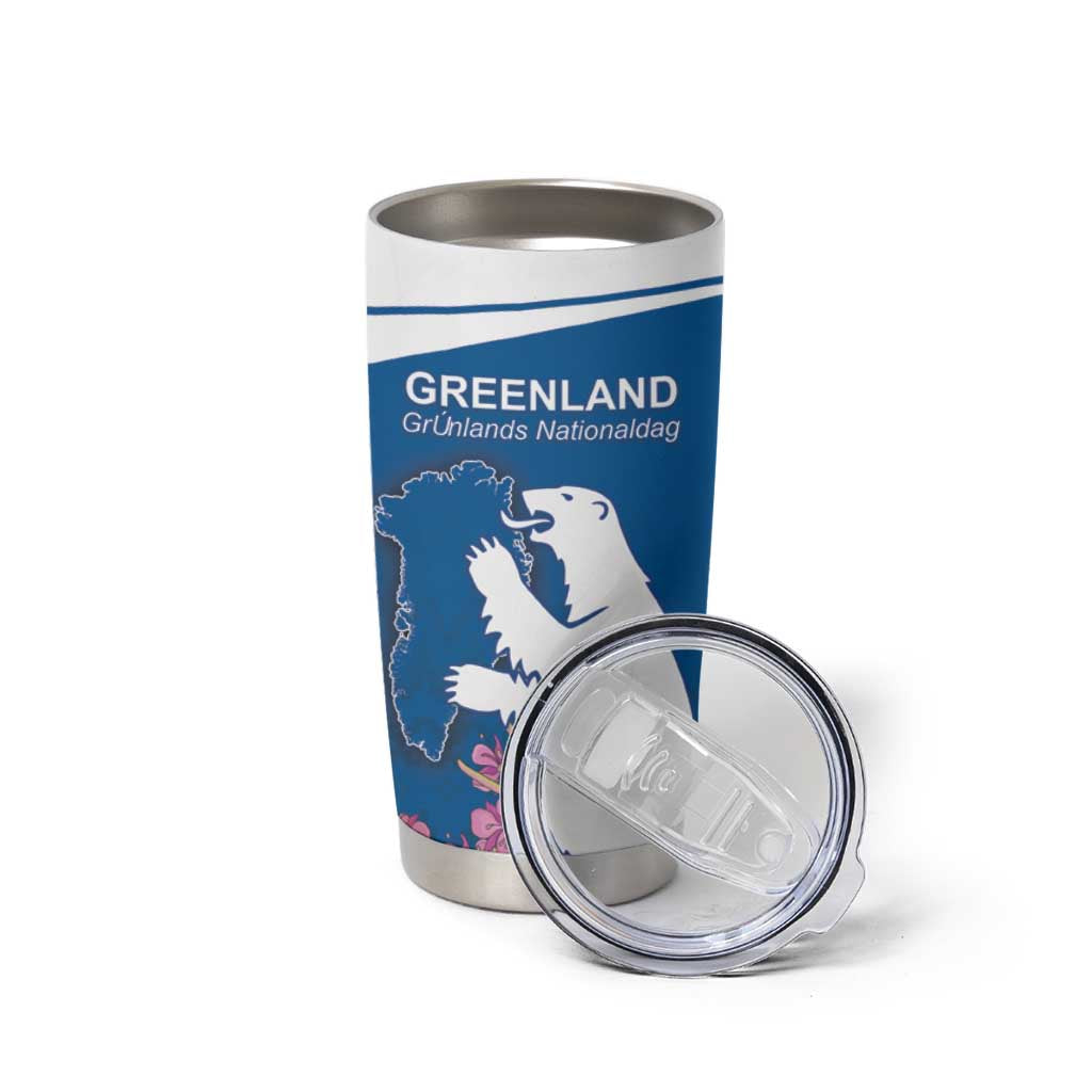 Personalized Greenland National Day Tumbler Cup Polar Bear With Dwarf Fireweed