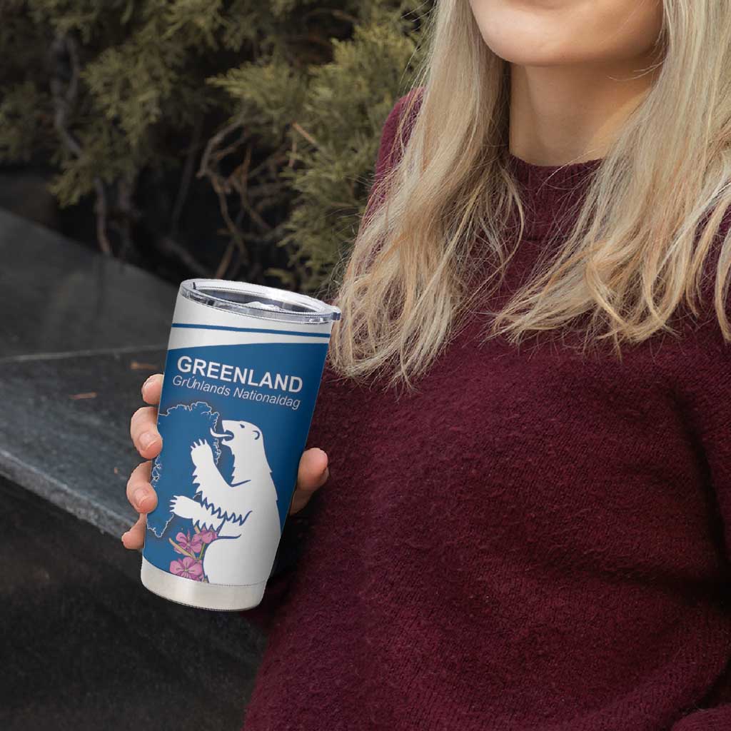 Personalized Greenland National Day Tumbler Cup Polar Bear With Dwarf Fireweed