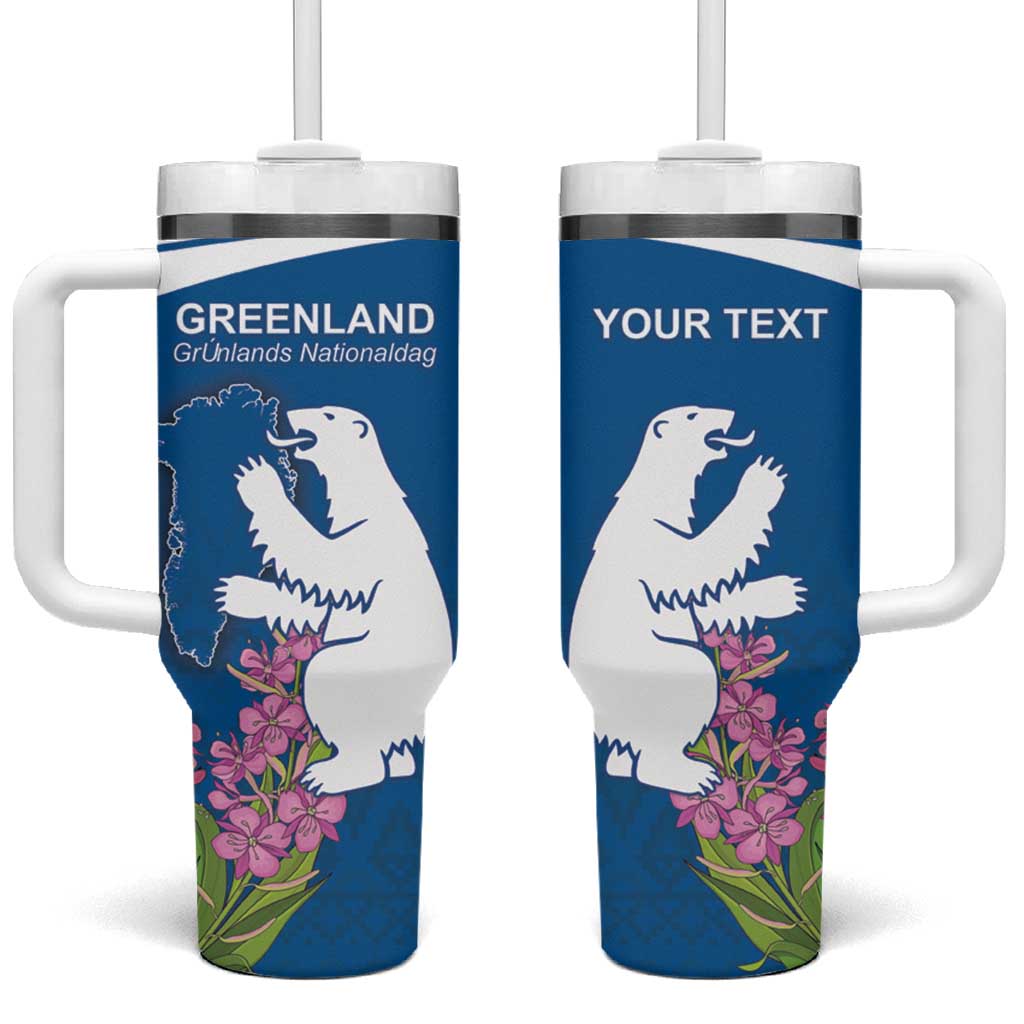 Personalized Greenland National Day Tumbler With Handle Polar Bear With Dwarf Fireweed