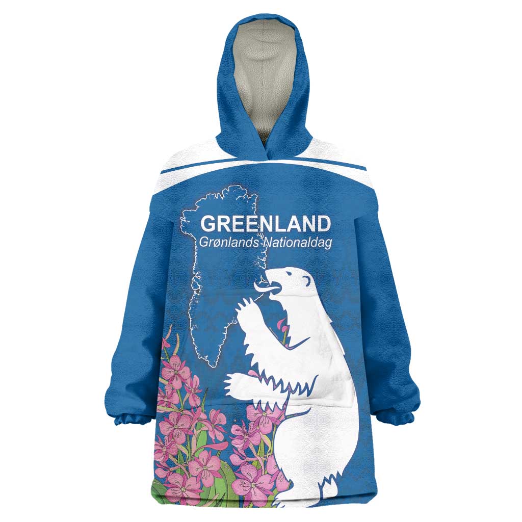 Personalized Greenland National Day Wearable Blanket Hoodie Polar Bear With Dwarf Fireweed