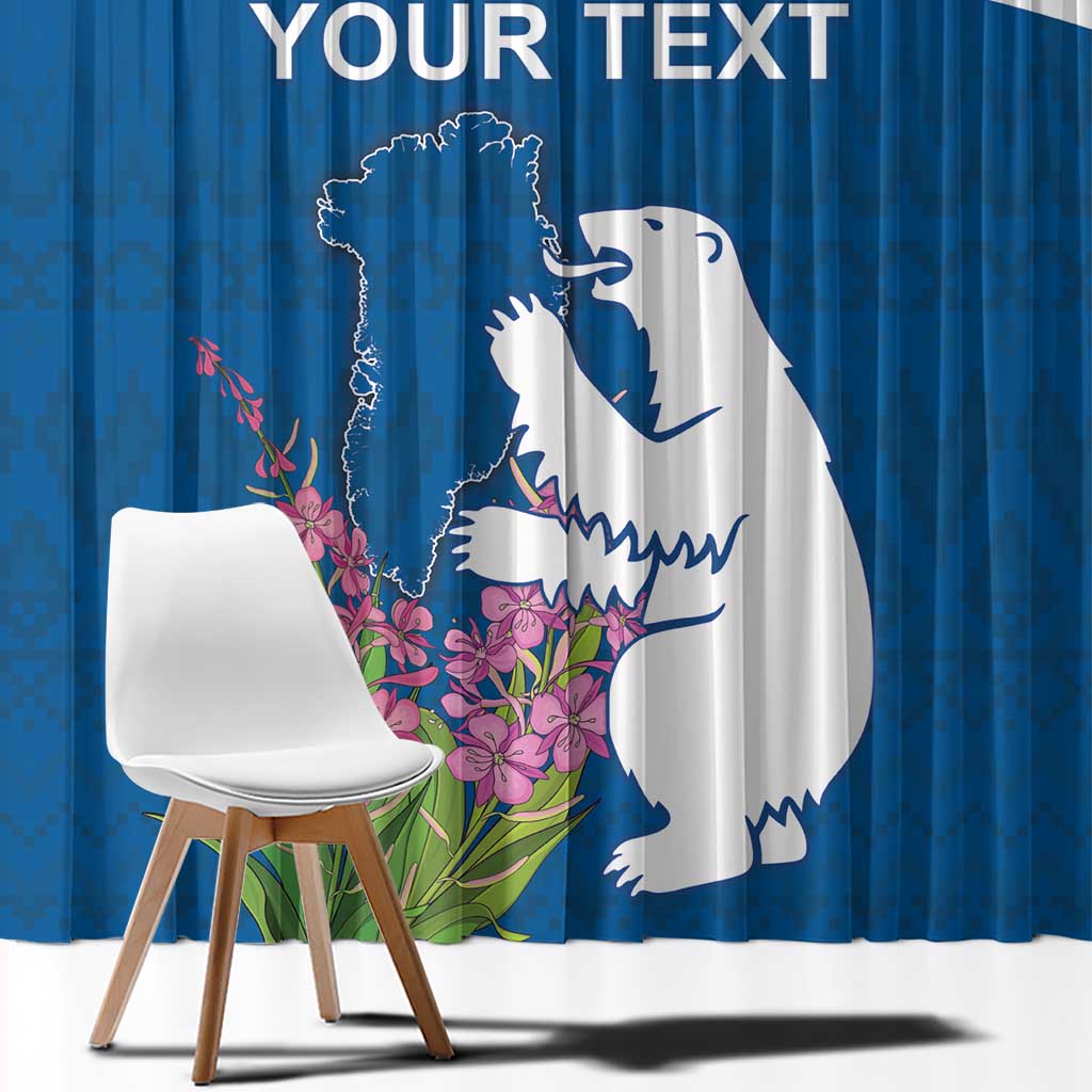 Personalized Greenland National Day Window Curtain Polar Bear With Dwarf Fireweed