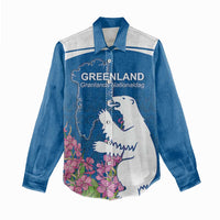 Personalized Greenland National Day Women Casual Shirt Polar Bear With Dwarf Fireweed