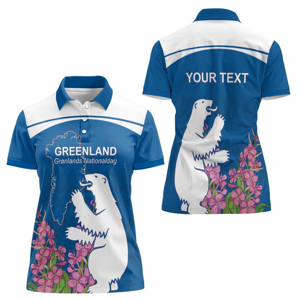 Personalized Greenland National Day Women Polo Shirt Polar Bear With Dwarf Fireweed