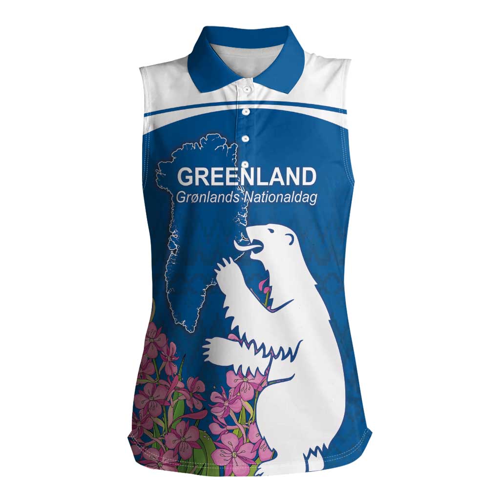 Personalized Greenland National Day Women Sleeveless Polo Shirt Polar Bear With Dwarf Fireweed