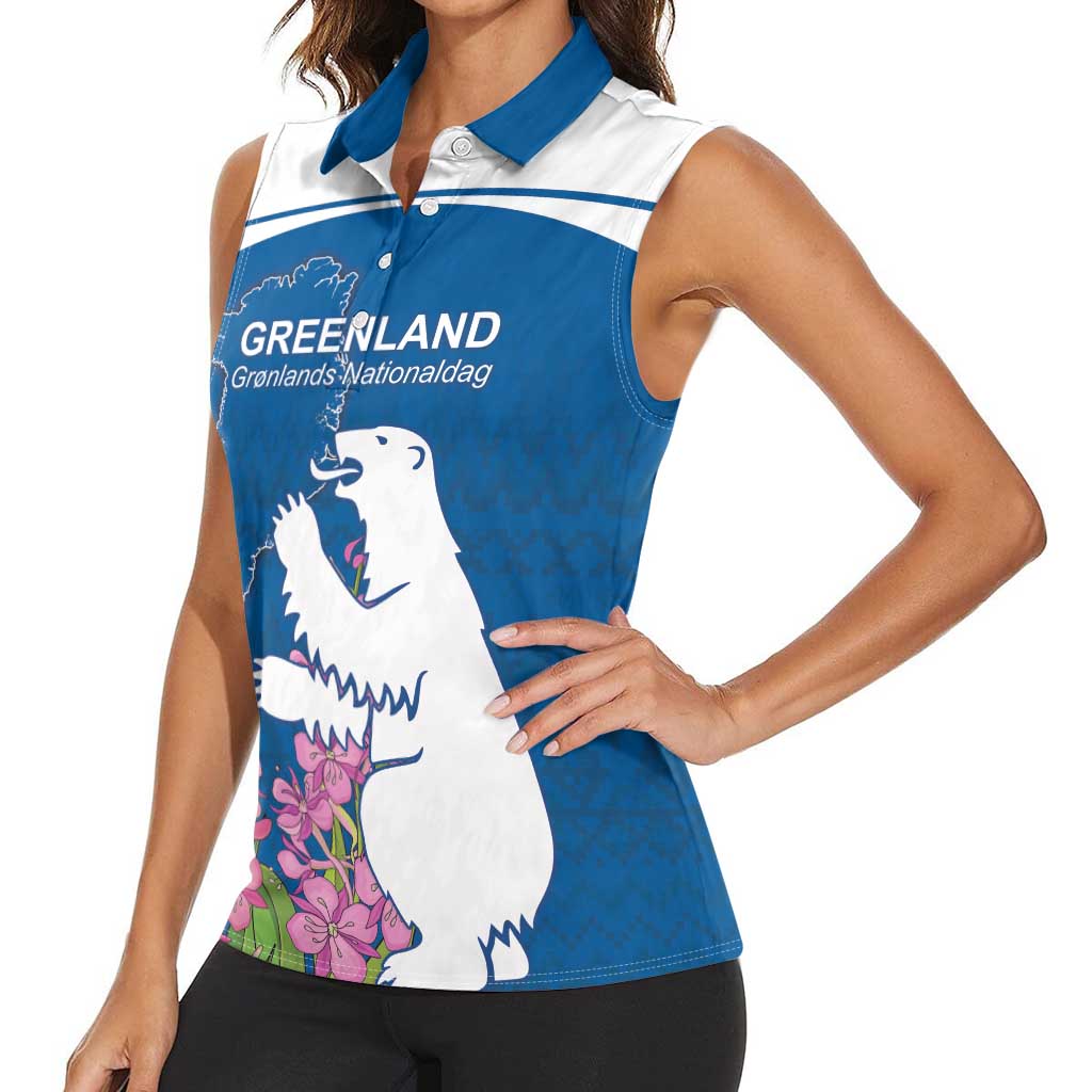 Personalized Greenland National Day Women Sleeveless Polo Shirt Polar Bear With Dwarf Fireweed