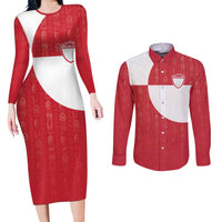 Custom Greenland Football Couples Matching Long Sleeve Bodycon Dress and Long Sleeve Button Shirt Polar-Bamserne Tupilaq Pattern