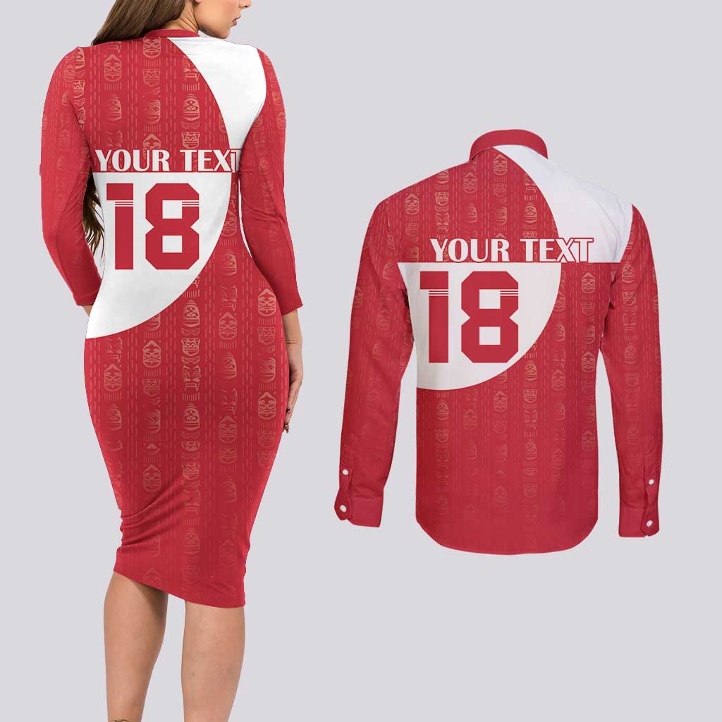 Custom Greenland Football Couples Matching Long Sleeve Bodycon Dress and Long Sleeve Button Shirt Polar-Bamserne Tupilaq Pattern