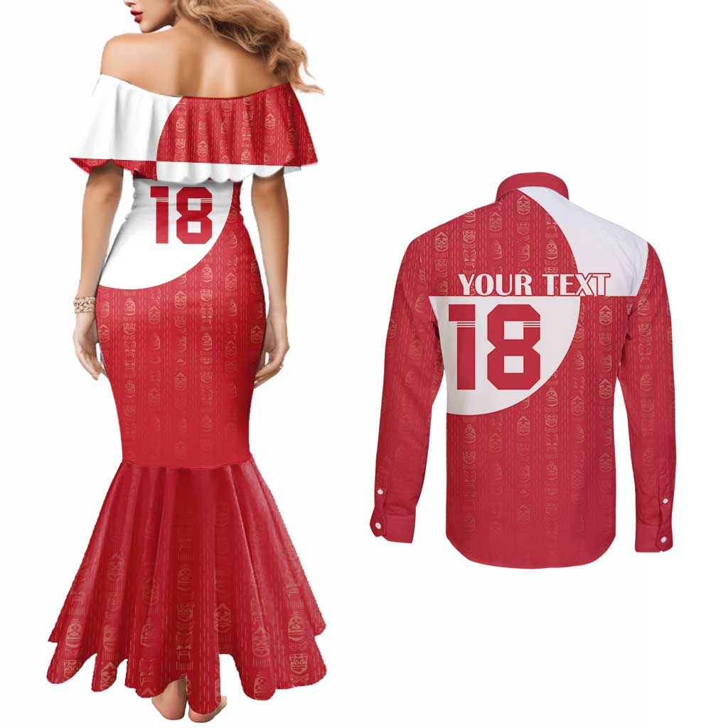 Custom Greenland Football Couples Matching Mermaid Dress and Long Sleeve Button Shirt Polar-Bamserne Tupilaq Pattern