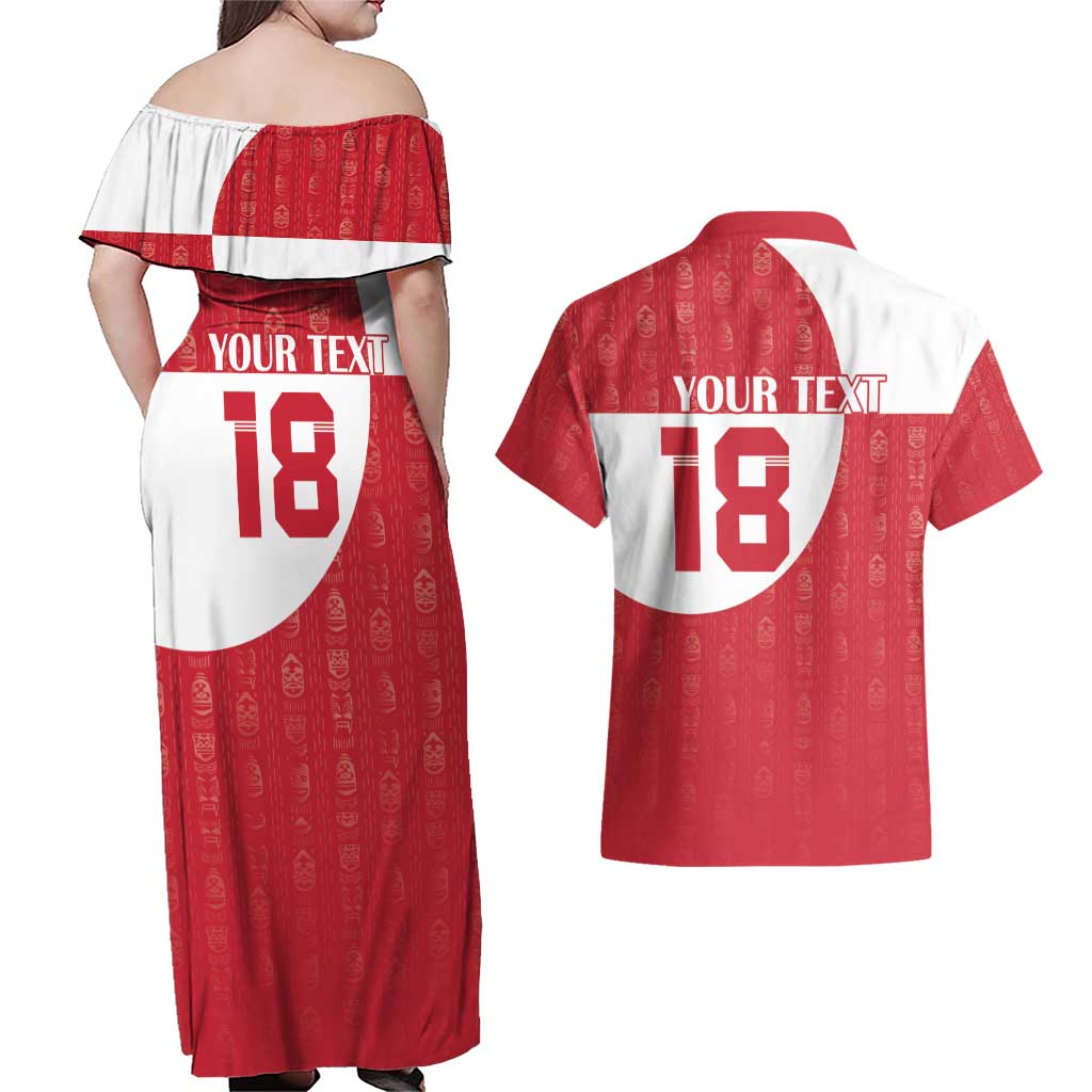 Custom Greenland Football Couples Matching Off Shoulder Maxi Dress and Hawaiian Shirt Polar-Bamserne Tupilaq Pattern