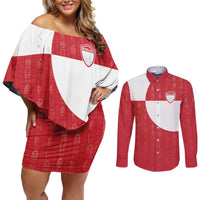 Custom Greenland Football Couples Matching Off Shoulder Short Dress and Long Sleeve Button Shirt Polar-Bamserne Tupilaq Pattern